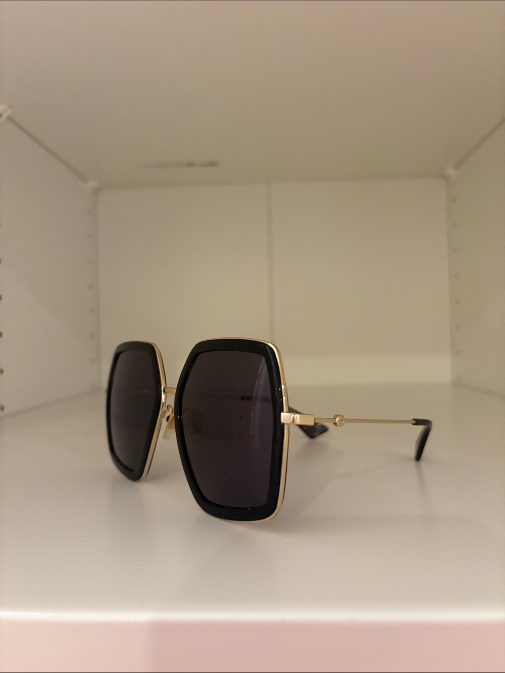 Gucci Gold Frame Black Lens Women's Sunglasses